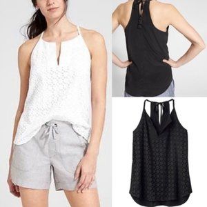 Athleta Eyelet Denes Tassle Tie Tank Top Blouse White